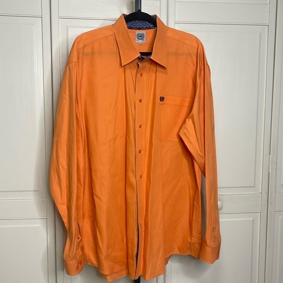 Cinch Men's Button-Down Western Dressy Shirt Solid Orange Size XL Collared - Picture 1 of 12